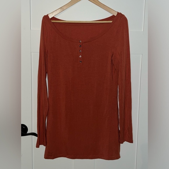 NOT LABELED*brand name*Organic Cotton Bamboo Long Sleeve Henley in Coral Size XL - Picture 2 of 4
